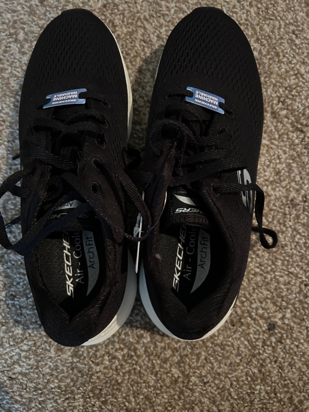 Skechers Black and White Mesh Lace-Up Sneakers